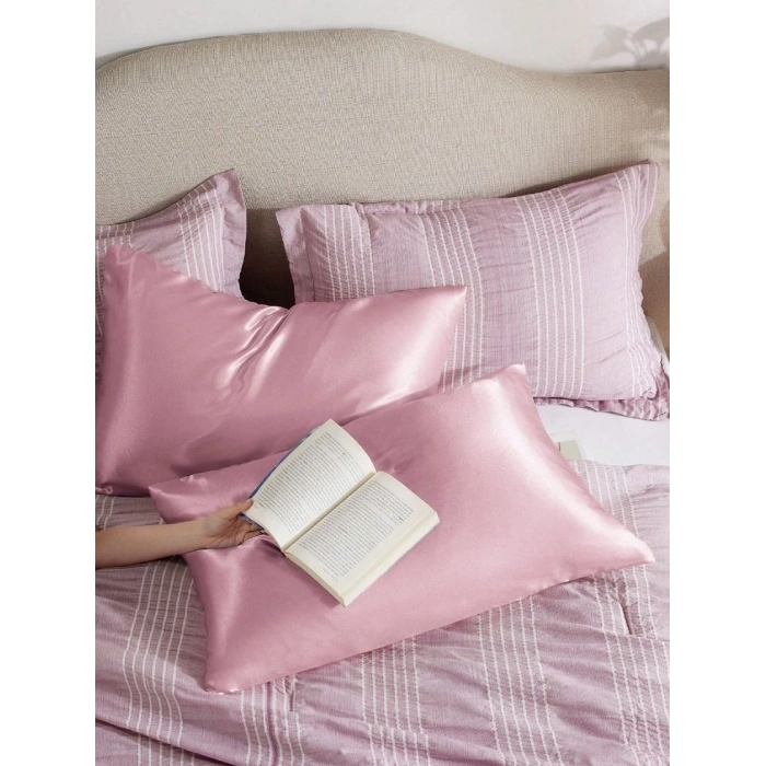 2’li  İpek Dokulu Saten Pembe Yastık Kılıfı 50x70 – Mikrosaten, Saç ve Cilt Dostu