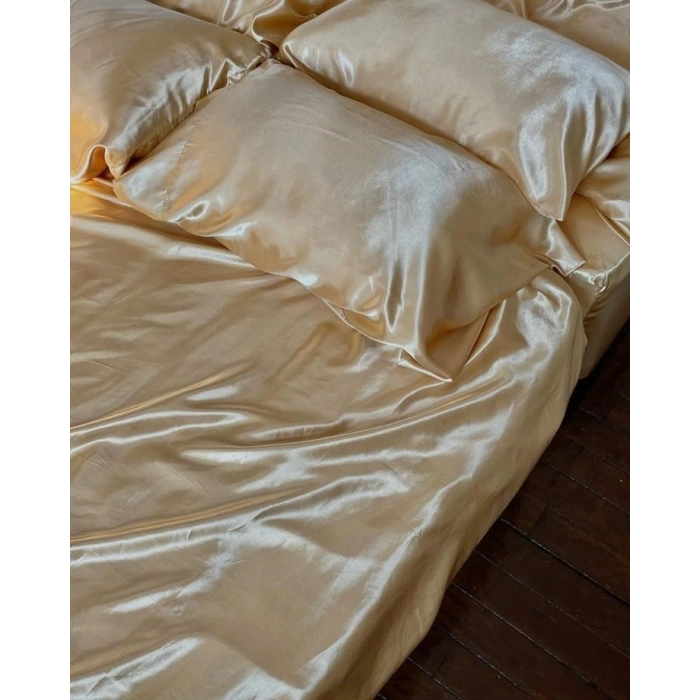 2’li  İpek Dokulu Saten Yastık Kılıfı 50x70 – Altın – Mikrosaten, Saç ve Cilt Dostu