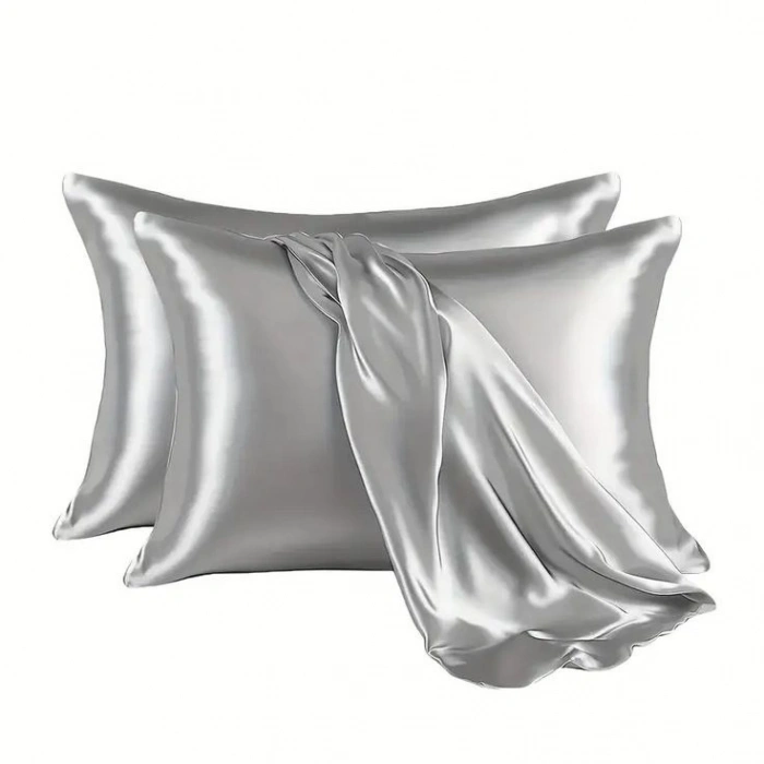 2-piece Silk-Textured Satin Pillowcase 50x70 - Silver - Microsatin, Hair and Skin Friendly