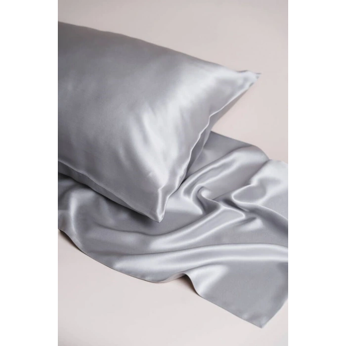 2-piece Silk-Textured Satin Pillowcase 50x70 - Silver - Microsatin, Hair and Skin Friendly