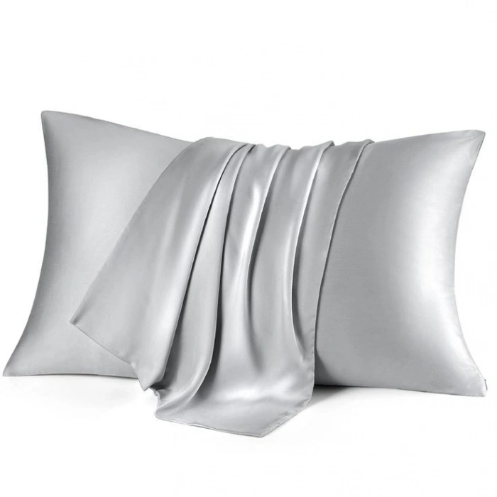 2-piece Silk-Textured Satin Pillowcase 50x70 - Silver - Microsatin, Hair and Skin Friendly