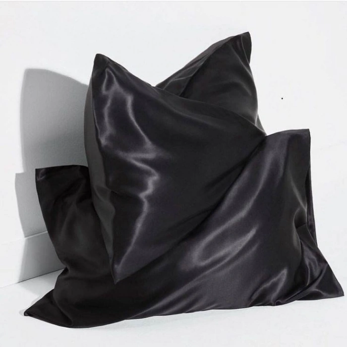 2-Piece Silk Textured Satin Pillowcase 50x70 – Black – Microsatin, Hair and Skin Friendly