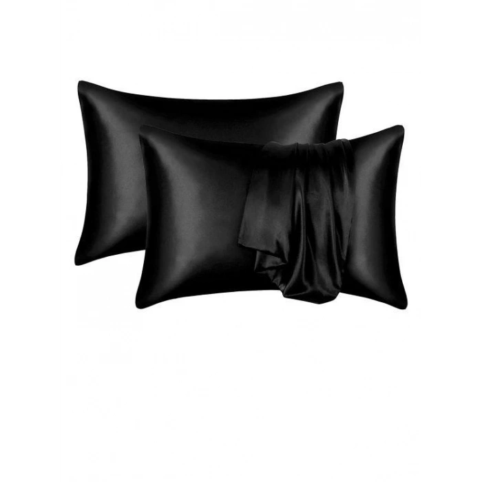 2-Piece Silk Textured Satin Pillowcase 50x70 – Black – Microsatin, Hair and Skin Friendly