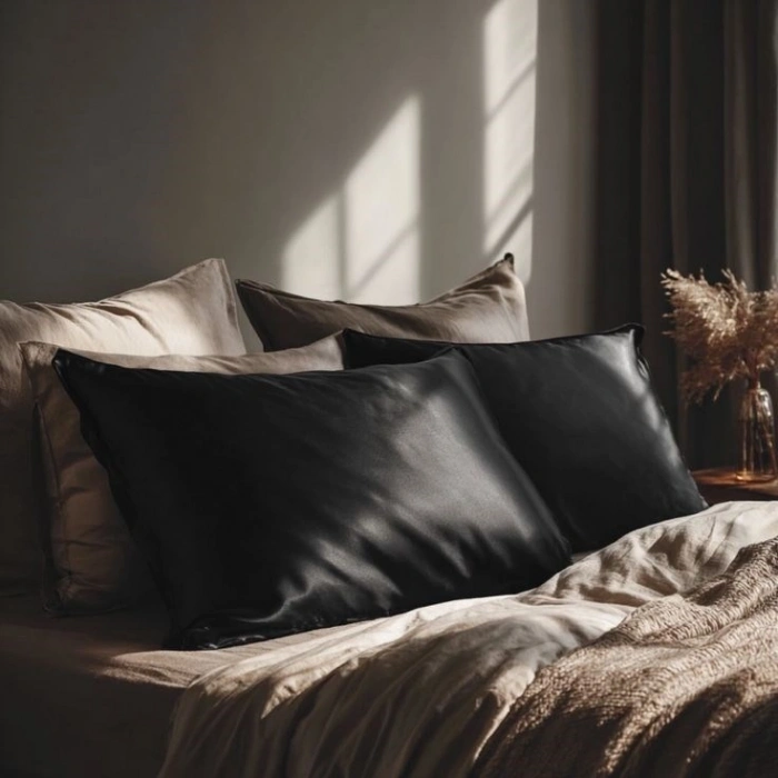 2-Piece Silk Textured Satin Pillowcase 50x70 – Black – Microsatin, Hair and Skin Friendly