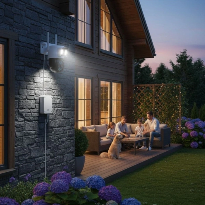 3 Kameralı Kablolu Akıllı Güvenlik Kamerası – 360° PTZ Hareketli, Çift Antenli, WiFi IP, Gece Görüşlü Dış Mekan Kamera (5365)