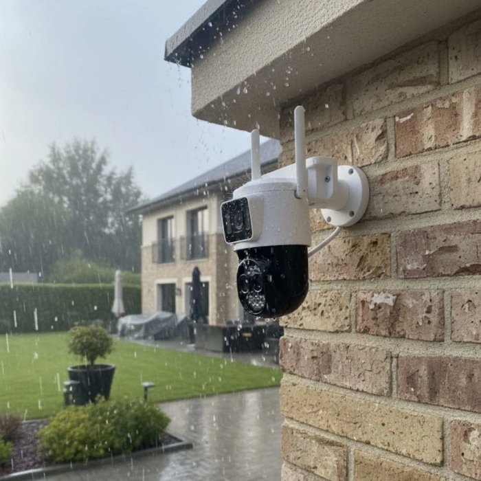 3 Kameralı Kablolu Akıllı Güvenlik Kamerası – 360° PTZ Hareketli, Çift Antenli, WiFi IP, Gece Görüşlü Dış Mekan Kamera (5365)