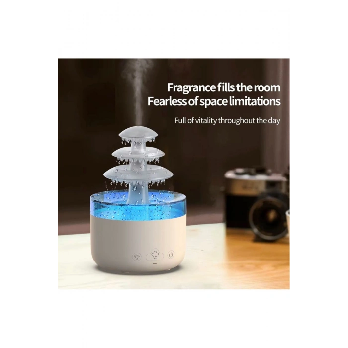 3 Katlı Şelale YAĞMUR Tasarımlı Ultrasonik Aroma Difüzör – 6 Renk LED Işıklı Hava Nemlendirici