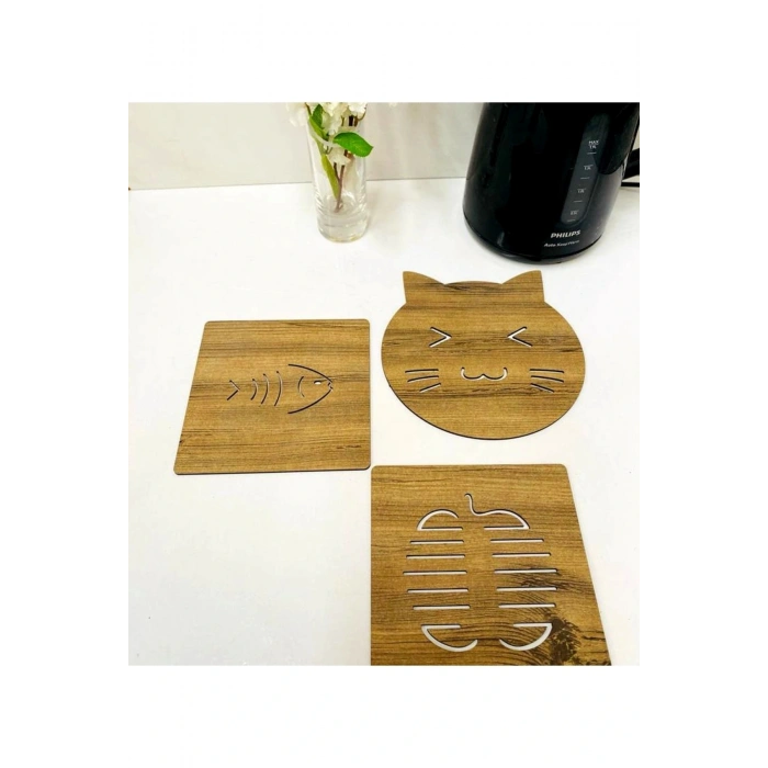 3lü Ahşap Tencere Tava Çaydanlık Altlığı Nihale Seti