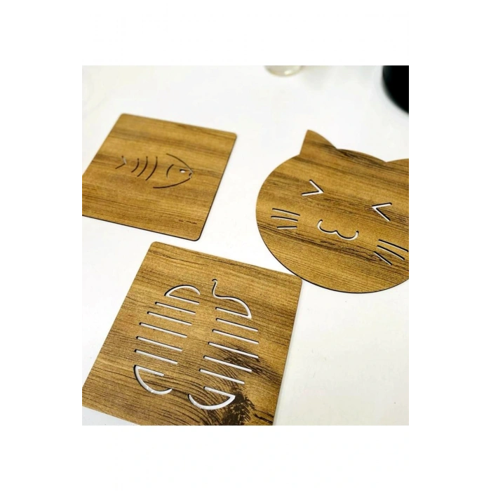 3lü Ahşap Tencere Tava Çaydanlık Altlığı Nihale Seti