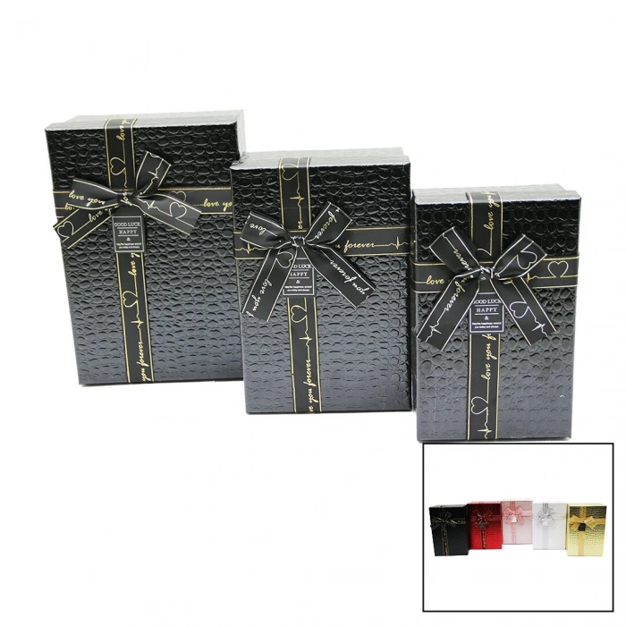 3 LÜ DİKDÖRTGEN DERİ DESENLİ HEDİYE KUTUSU (5365)
