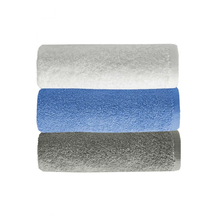 3 lü Düz Renk El Yüz Havlu Seti %100 Pamuklu 50x90 Cm Gri-Mavi-Beyaz