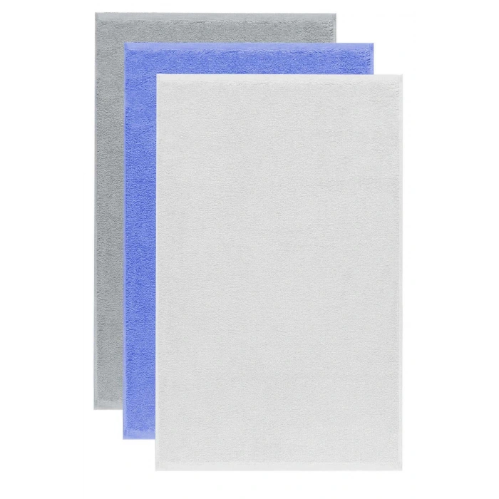 3 lü Düz Renk El Yüz Havlu Seti %100 Pamuklu 50x90 Cm Gri-Mavi-Beyaz