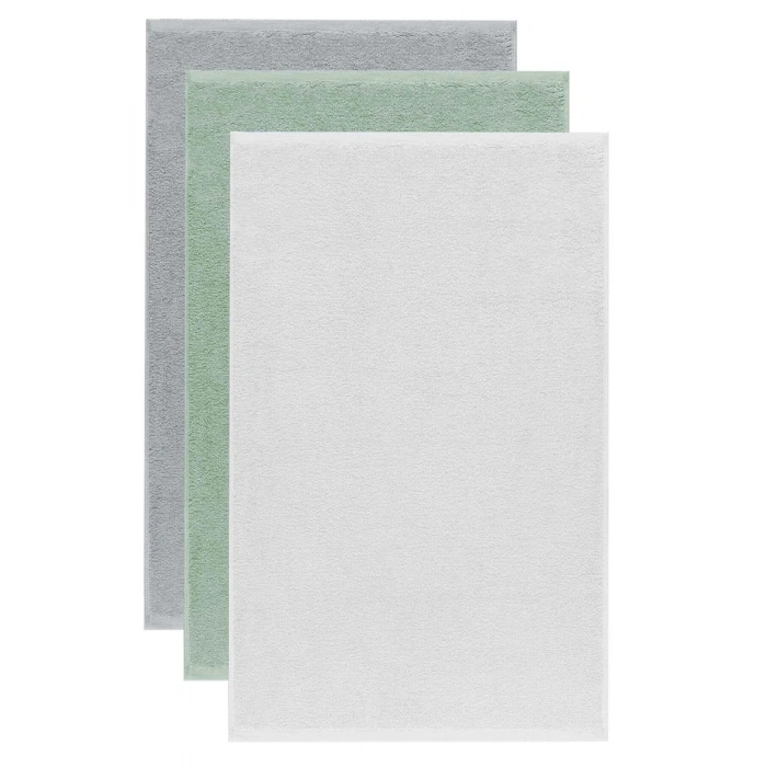 3 lü Düz Renk El Yüz Havlu Seti %100 Pamuklu 50x90 Cm Gri-Yeşil-Beyaz