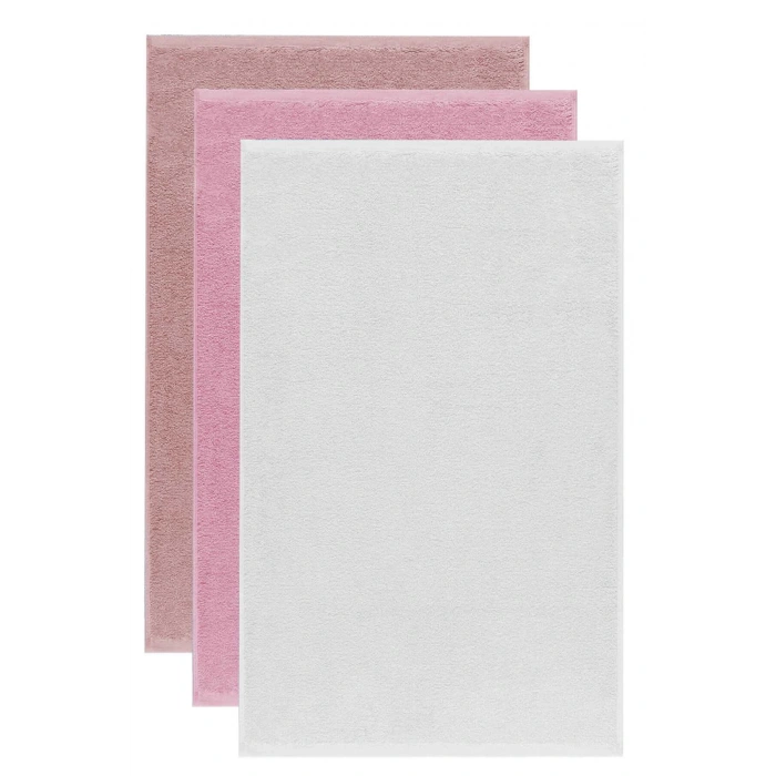 3 lü Düz Renk El Yüz Havlu Seti %100 Pamuklu 50x90 Cm Gül-Pembe-Beyaz