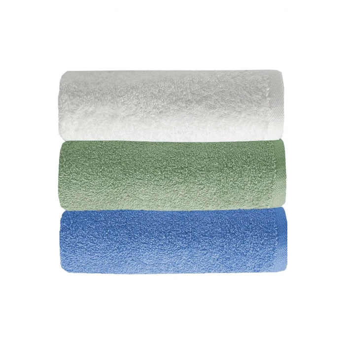 3 lü Düz Renk El Yüz Havlu Seti %100 Pamuklu 50x90 Cm Mavi-Yeşil-Beyaz