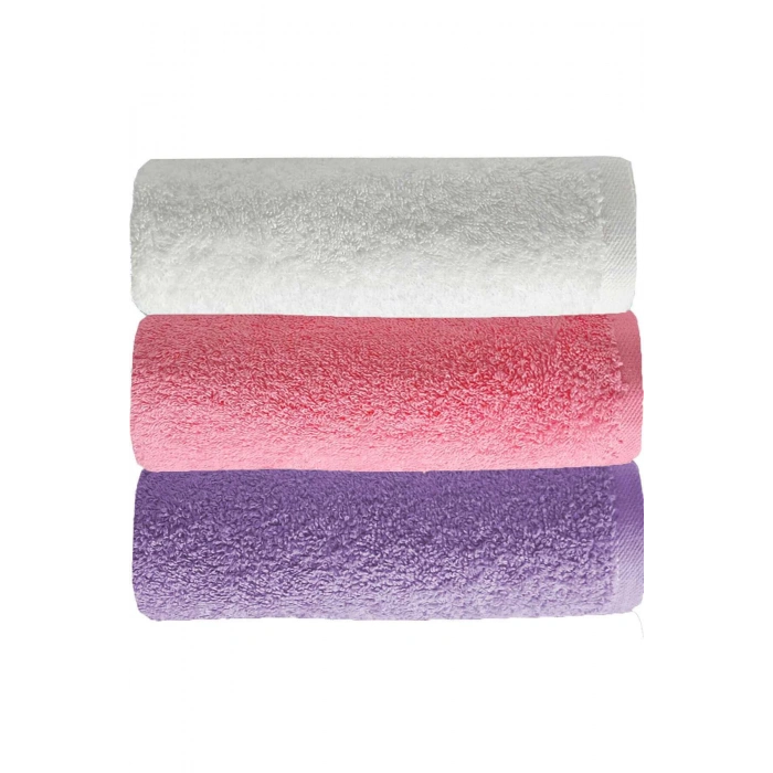 3 lü Düz Renk El Yüz Havlu Seti %100 Pamuklu 50x90 Cm Mor-Pembe-Beyaz