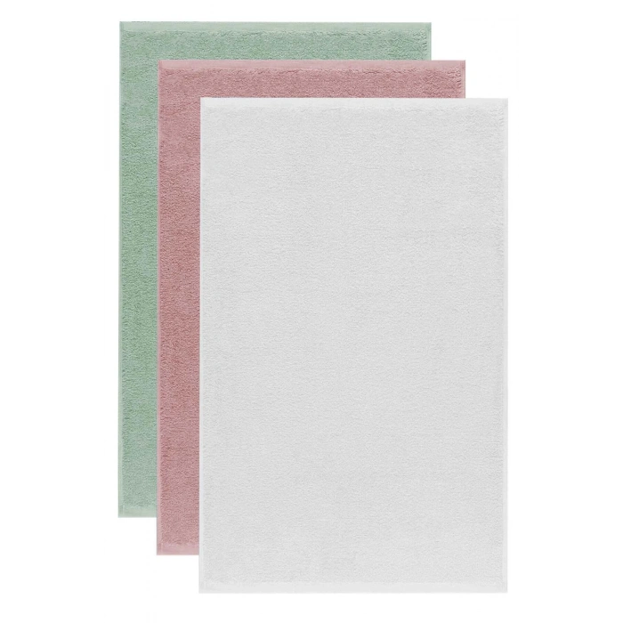 3 lü Düz Renk El Yüz Havlu Seti %100 Pamuklu 50x90 Cm Yeşil Gül Beyaz