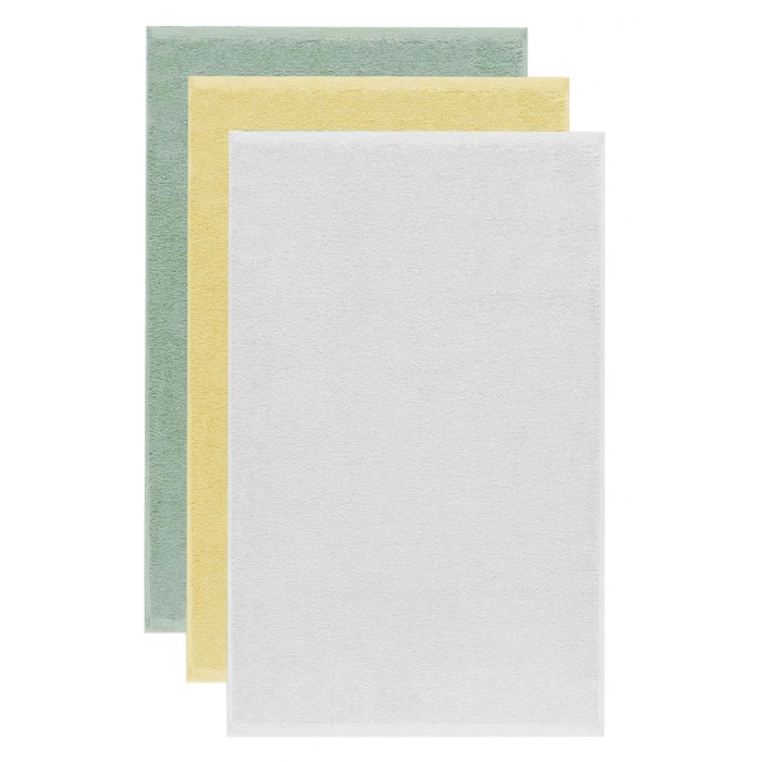 3 lü Düz Renk El Yüz Havlu Seti %100 Pamuklu 50x90 Cm Yeşil Sarı Beyaz