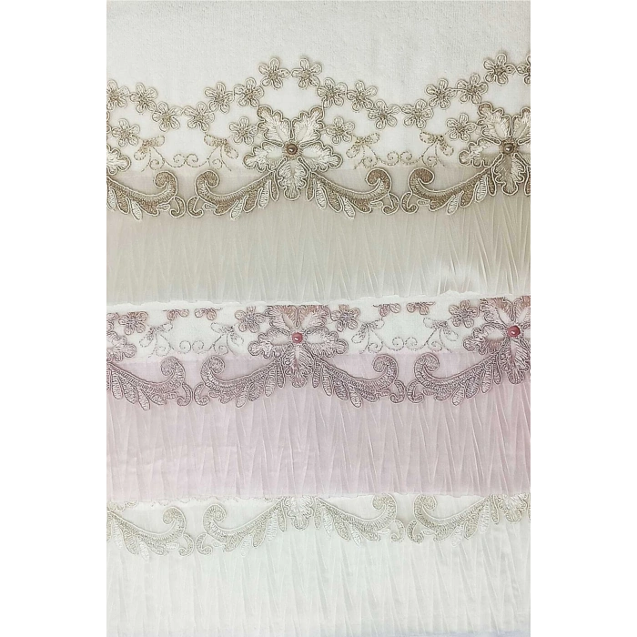 3 Lü Tül Dantel İşlemeli Boncuklu Havlu Seti 50X90 Cm