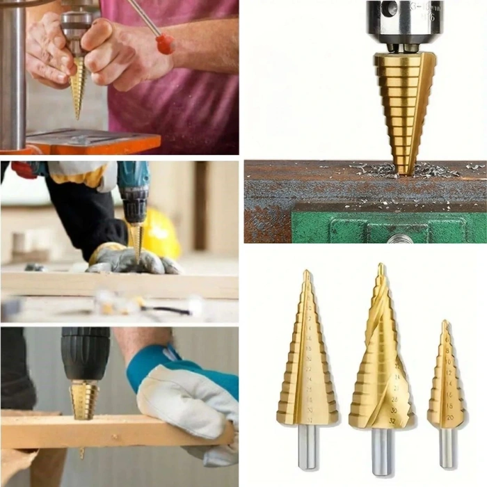 3 Piece Step Drill Bit Stainless Steel Tip Aluminum Sheet Iron Drilling Set (5365)