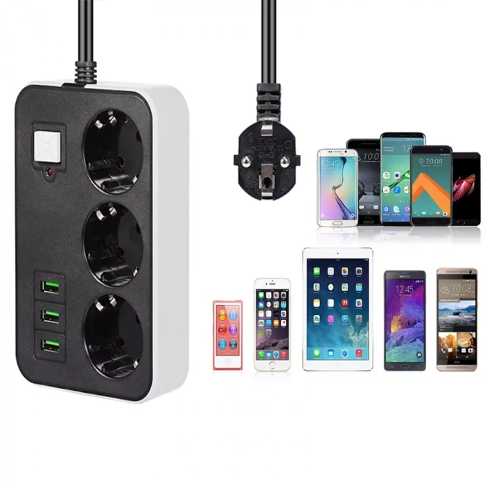 3 USB’li 3’lü 1.8 m Akım Korumalı Priz (5365)