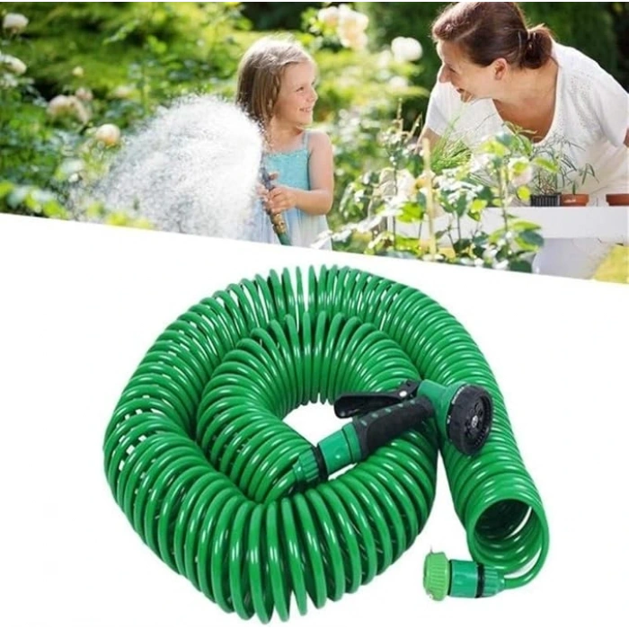30 Metre Spiral Hortum + 4 Fonksiyonlu Özel Sulama Tabancası (5365)