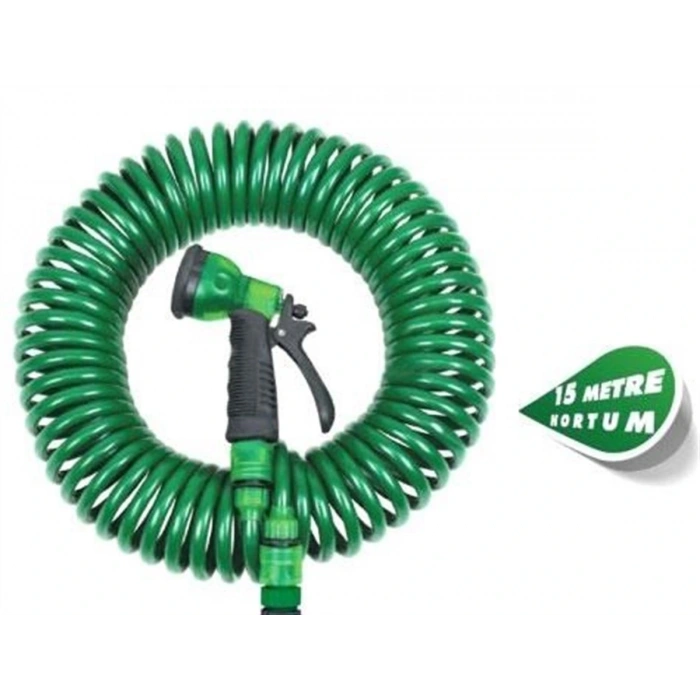 30 Metre Spiral Hortum + 4 Fonksiyonlu Özel Sulama Tabancası (5365)