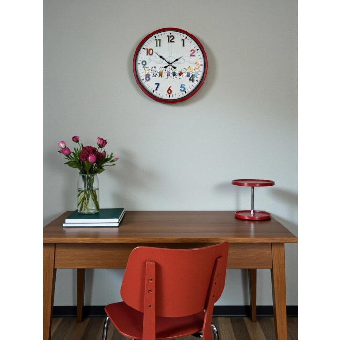 36 Cm Red Childrens Room Wall Clock