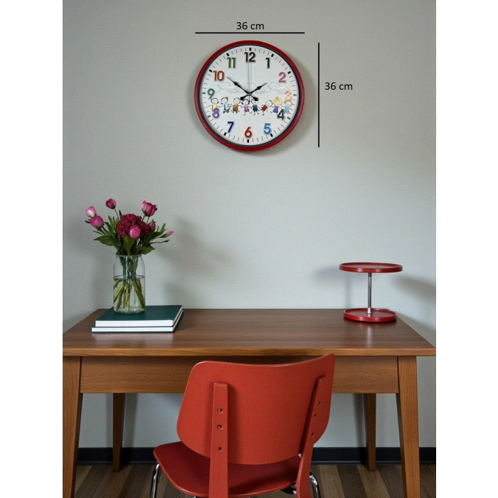 36 Cm Red Childrens Room Wall Clock