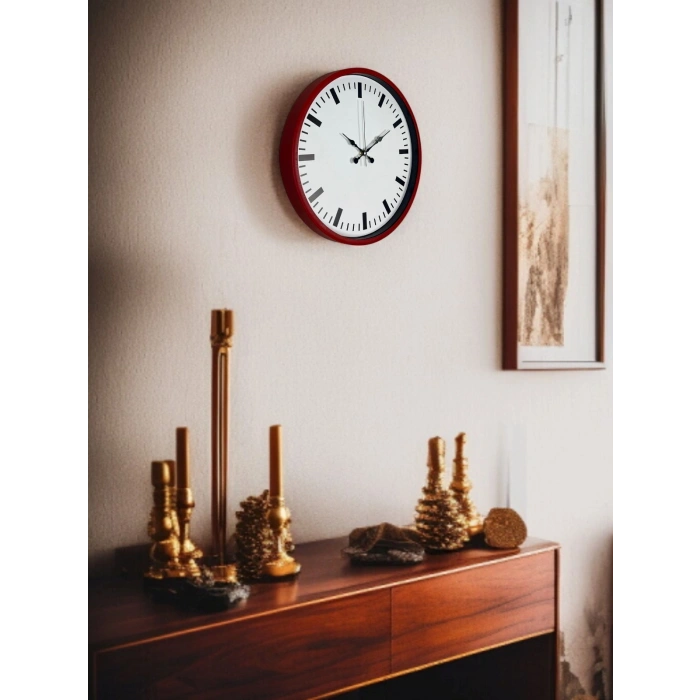 36 Cm Kırmızı Sade Dekoratif Duvar Saati