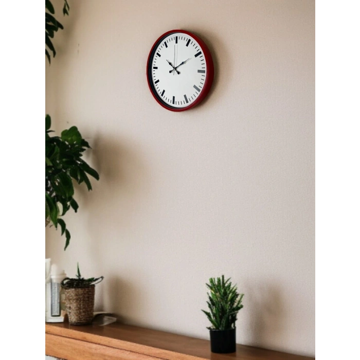 36 Cm Kırmızı Sade Dekoratif Duvar Saati