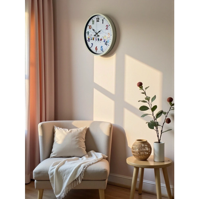 36 Cm Krem Çocuk Odası Duvar Saati