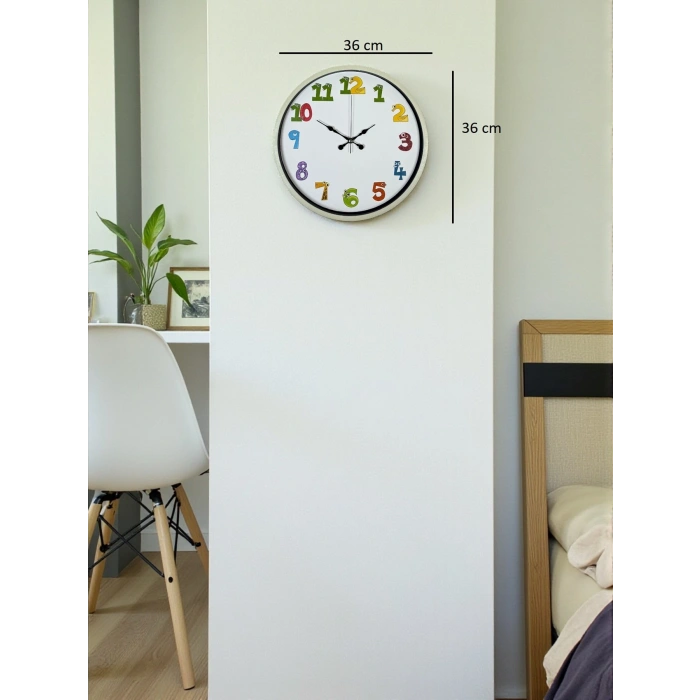 36 Cm Krem Çocuk Odası Duvar Saati