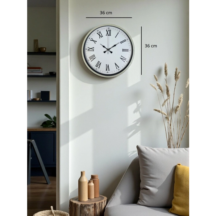 36 Cm Krem Roma Rakamlı Duvar Saati