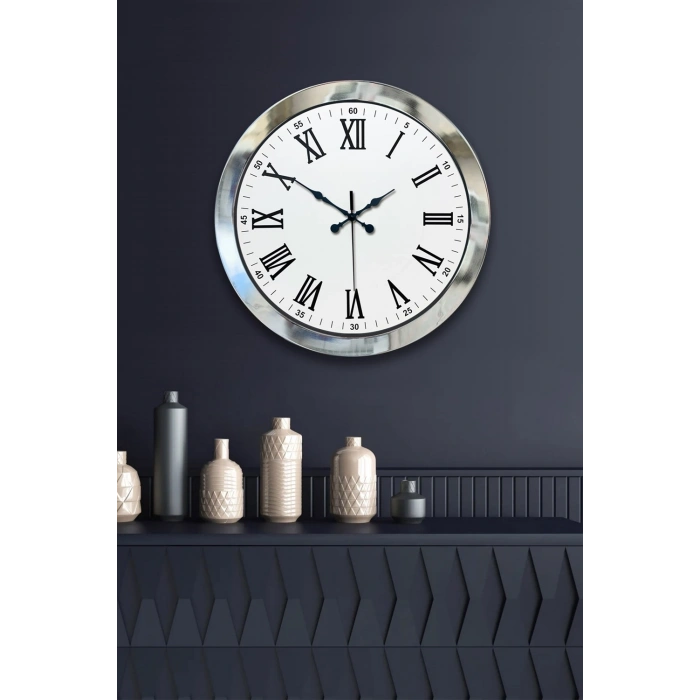 36 cm Krom Metal Roma Rakamli Duvar Saati