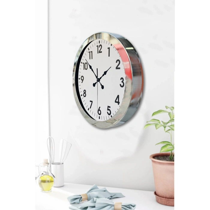 36 cm Krom Metal Standart Duvar Saati