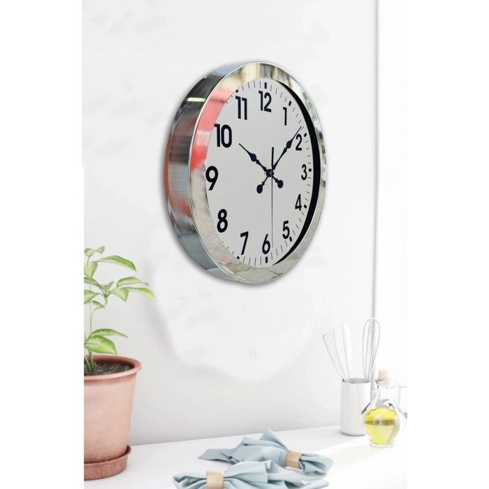 36 cm Krom Metal Standart Duvar Saati