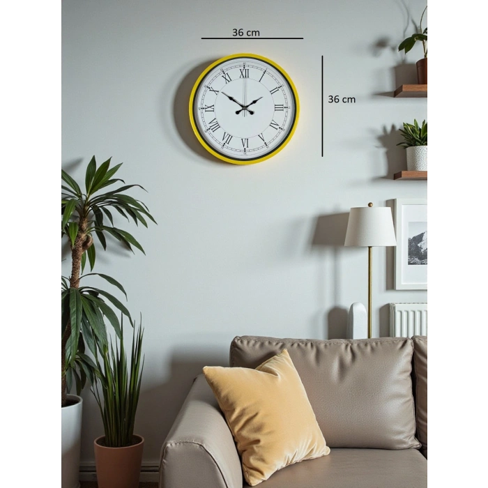 36 Cm Sarı Dekoratif Duvar Saati