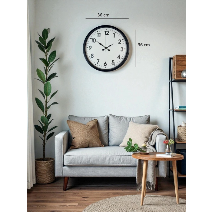 Zentime 36 Cm Black Decorative Wall Clock