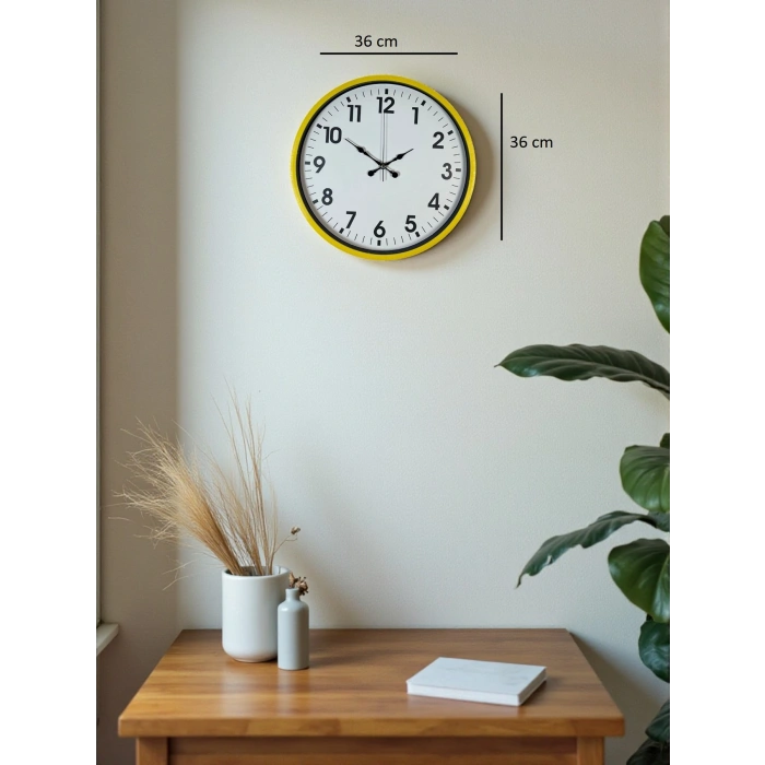 Zentime 36 Cm Yellow Decorative Wall Clock