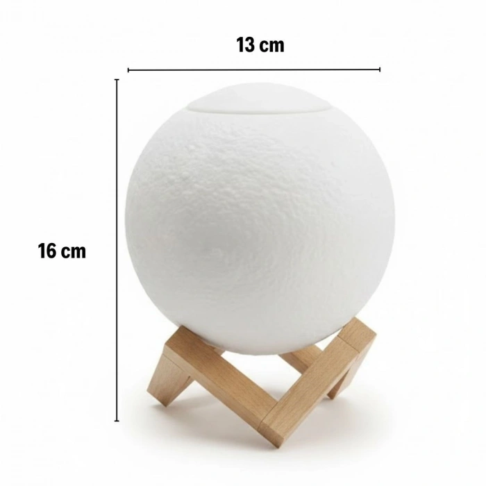 3D Ay Tasarımlı Su Yenilemeli USB Hava Nemlendiricisi – Dokunmatik, 3 Renk Işık Modlu (Gün Işığı / Beyaz / Sarı Işık) Gece Lambası (5365)