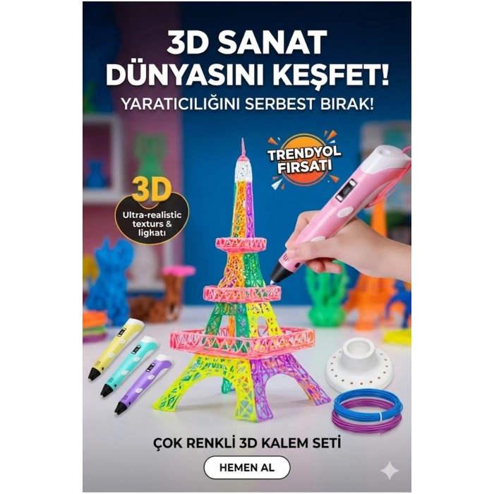 3D Kalem Seti (PEMBEİ) Dijital Göstergeli + 3 Renk Filament Hediyeli Eğitici Yazıcı ABS/PLA Uyumlu