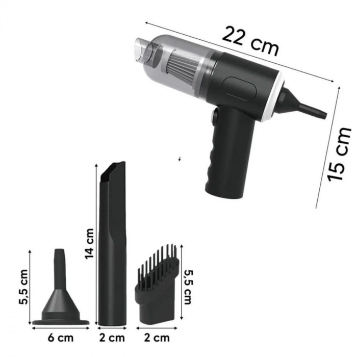 3in1 Araç İçi Kablosuz Şarjlı Mini El Süpürgesi Vakum ve Üfleme (5365)