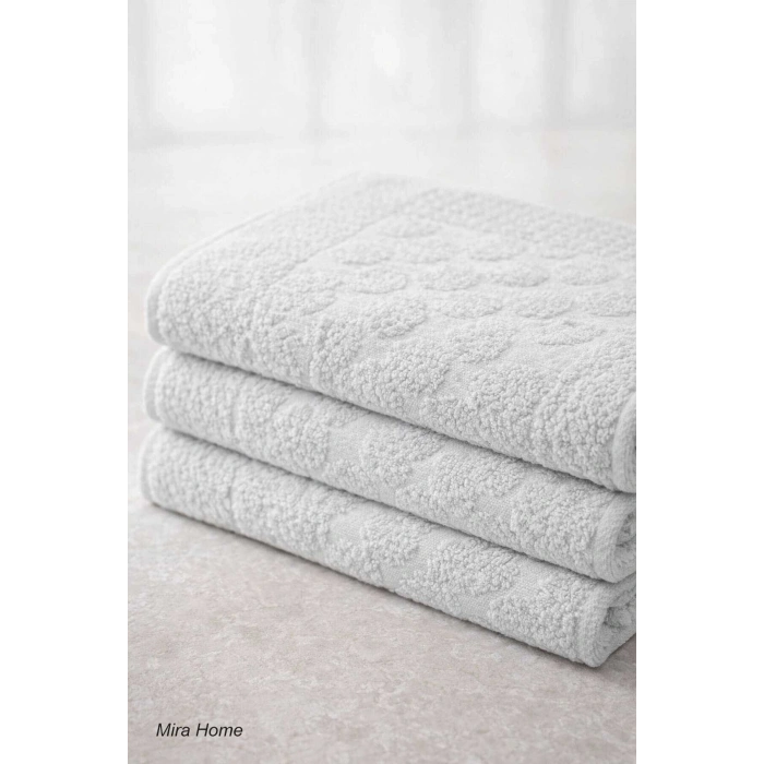 3lü Pamuklu Ayak Havlusu Seti Kabartma Desenli 50x70 Cm Açık Gri