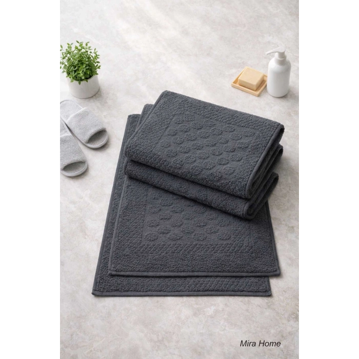 3lü Pamuklu Ayak Havlusu Seti Kabartma Desenli 50x70 Cm Antrasit