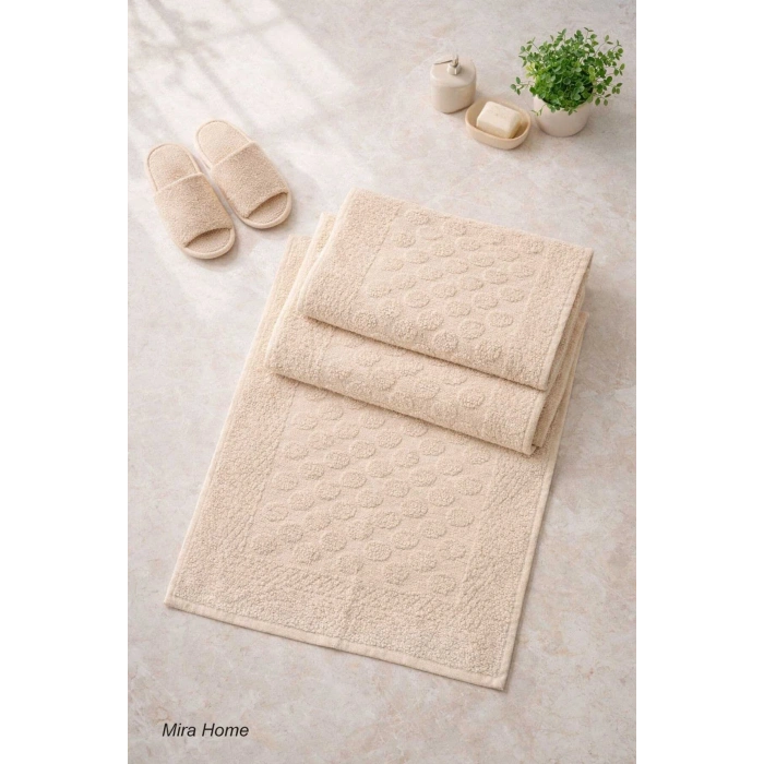 3lü Pamuklu Ayak Havlusu Seti Kabartma Desenli 50x70 Cm Bej