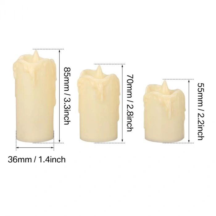 3’lü Pilli Dekoratif LED Mum Işıkları – Gerçek Alev Efektli (5365)