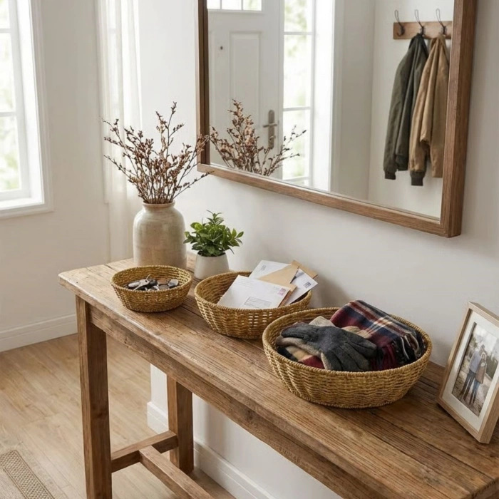 3’lü Plastik Rattan Çanak Seti – Hasır Görünümlü İç İçe Geçebilen Sunum ve Düzenleme Kaseleri, Mutfak &amp; Masaüstü Çok Amaçlı Organizer (5365)