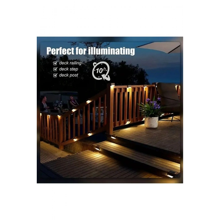 4 Adet Solar Güneş Enerjili Şarj Edilen Köşebent Merdiven Veranda Bahçe Led Lamba