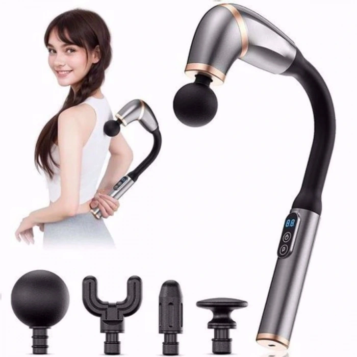 4 Farklı Başlıklı Uzun Saplı Derin Doku Masaj Tabancası, Boyun, Omuz ve Sırt için Ergonomik Saplı Çoklu Masaj Modlu Taşınabilir Masaj Aleti (5365)